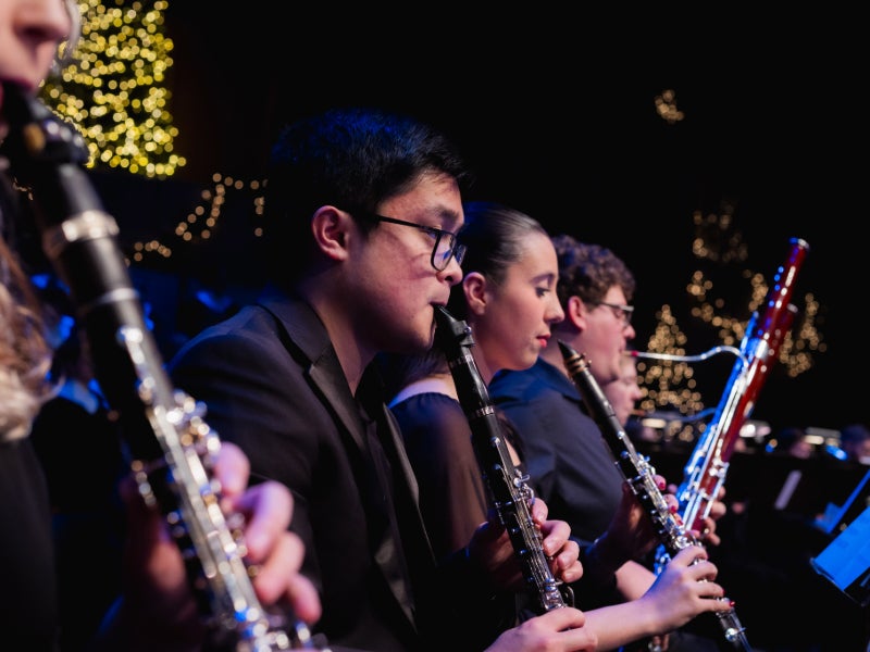 Students play clarinets and bassoons at the Christmas at Luther concert.