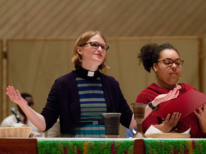 Luther students leading a religious service