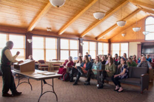 a Luther professor presenting a lecture to a class