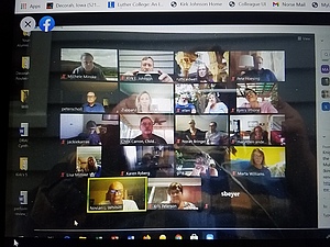 A computer screen showing video call attendees