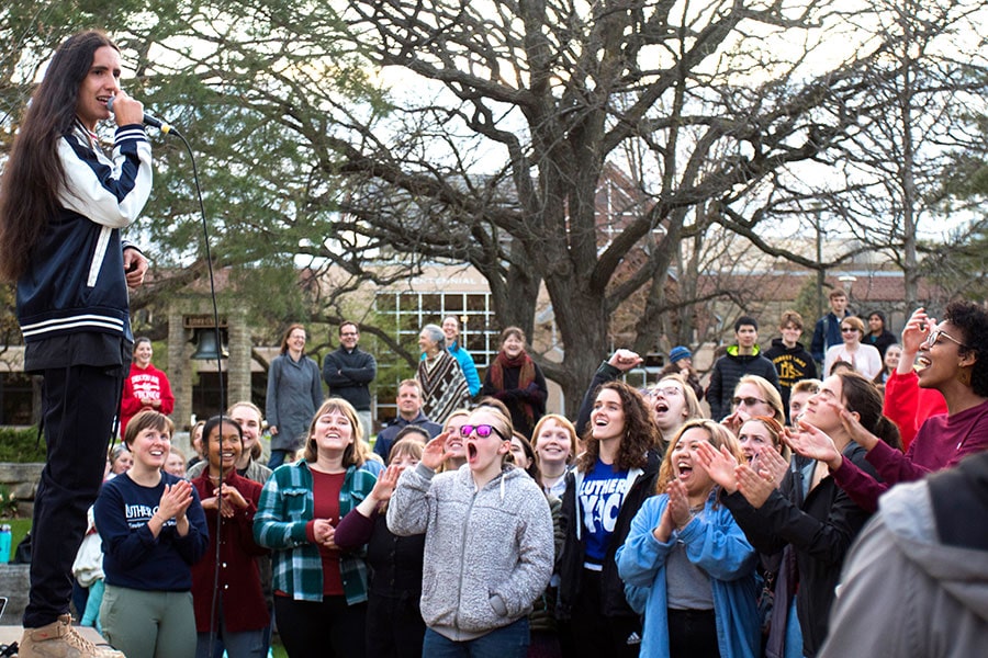 Luther students attending a rally on campus