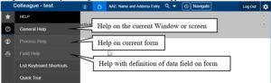 A colleague window showing the help flyout sidebar on the left side of the window.