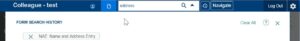The colleague header banner with a search box at center whe users can switch between forms.