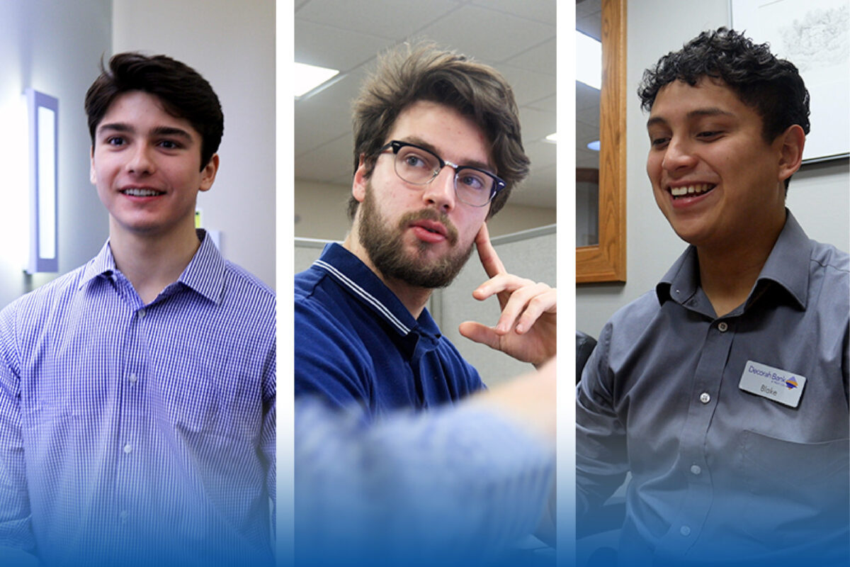 Portraits of three students at their internships.