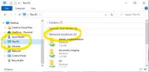 A Windows File Explorer windows with "This PC" selected from the sidebar and "Network Locations" unfolded in the main window pane.