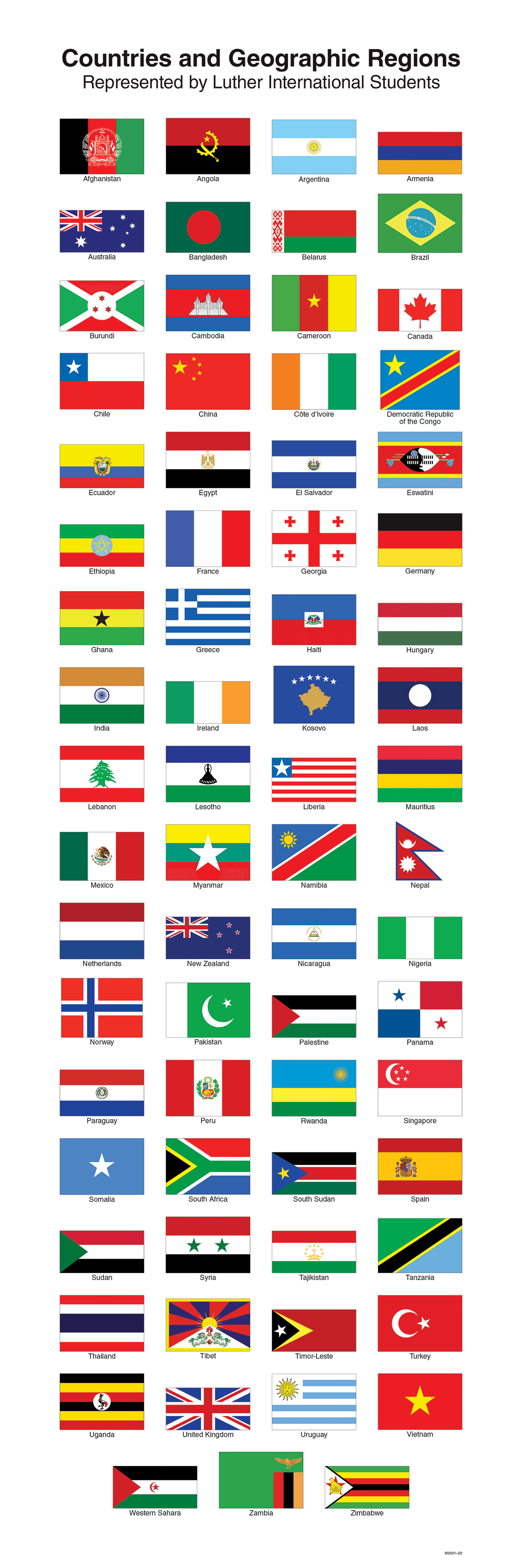 Flags of Countries and Geographical Regions Represented on Campus