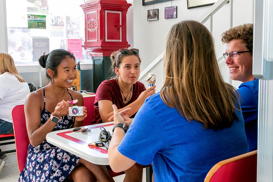 four Luther students enjoying ice cream at Sugar Bowl