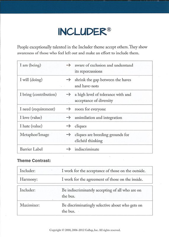 Definitions and insights of an includer theme