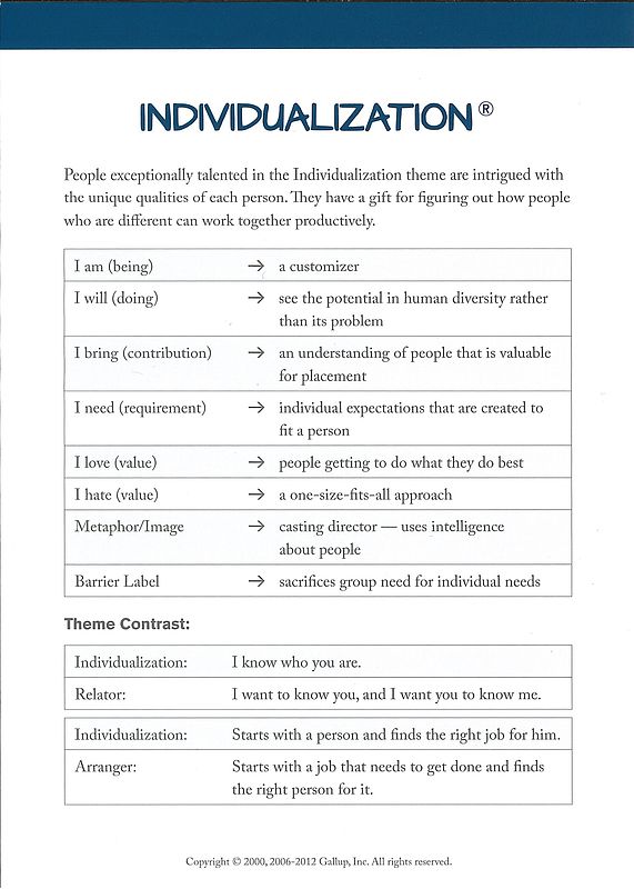 Definitions and insights of an individualization theme