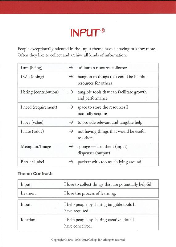 Definitions and insights of an input theme