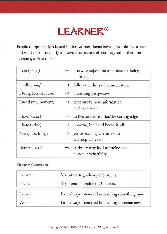 Definitions and insights of an learner theme
