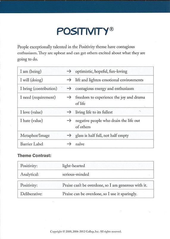 Definitions and insights of an positivity theme