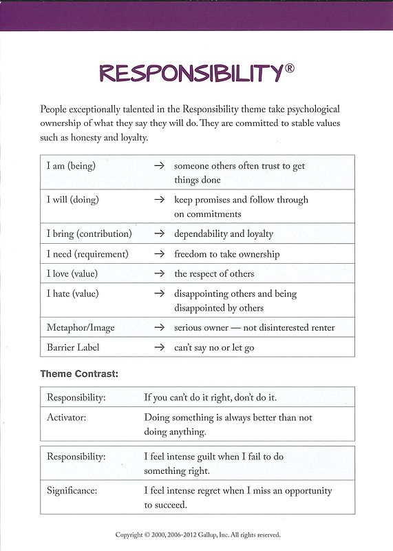 Definitions and insights of an responsibility theme