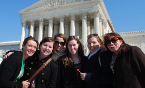 Luther College students in front of the Supreme Court building during their Washington Semester.