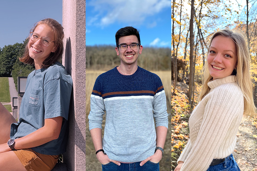 Photos of the three Fulbright recipients in outdoor settings.