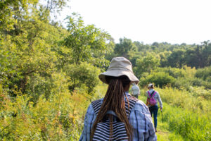 Luther College students walking on an outdoor path