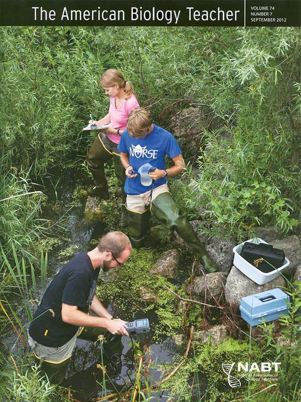 ABT September 2012 Cover - Monitoring water quality in Dry Run Creek with students Jacob Wittman and Andrew Weckwerth.