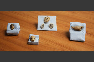 From left to right: Small seal bead (Alaska, E689), seal head bead (Alaska, E679), trio of beads (Alaska, E690), and large seal bead (Alaska, E668)