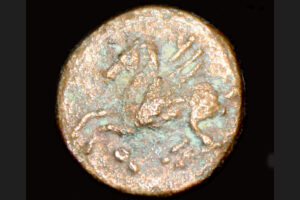 Ancient coin with a depiction of a pegasus