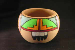 Colorful clay bowl made by the Tesuque Pueblo