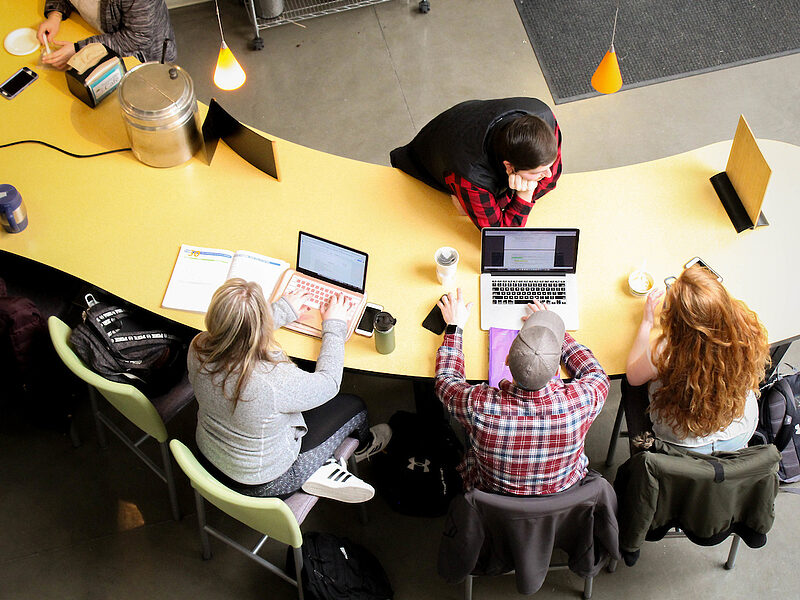 students using study area located in the Center For The Arts (CFA)