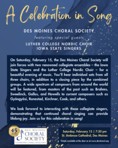 Image of a poster advertising the Des Moines Choral Society and Luther Nordic Choir Concert.