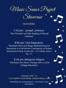 Poster advertising hte Music Senior Project Showcase