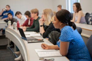 Students sitting in a Luther College classroom.