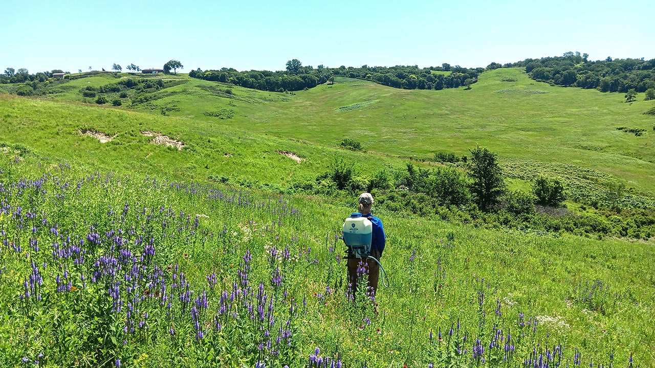 woman walking in Broken Kettle Grasslands Preserve