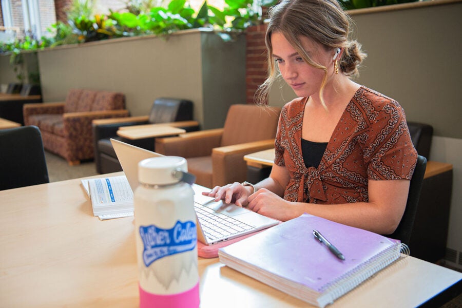 Luther College student studies in the Valders pit.