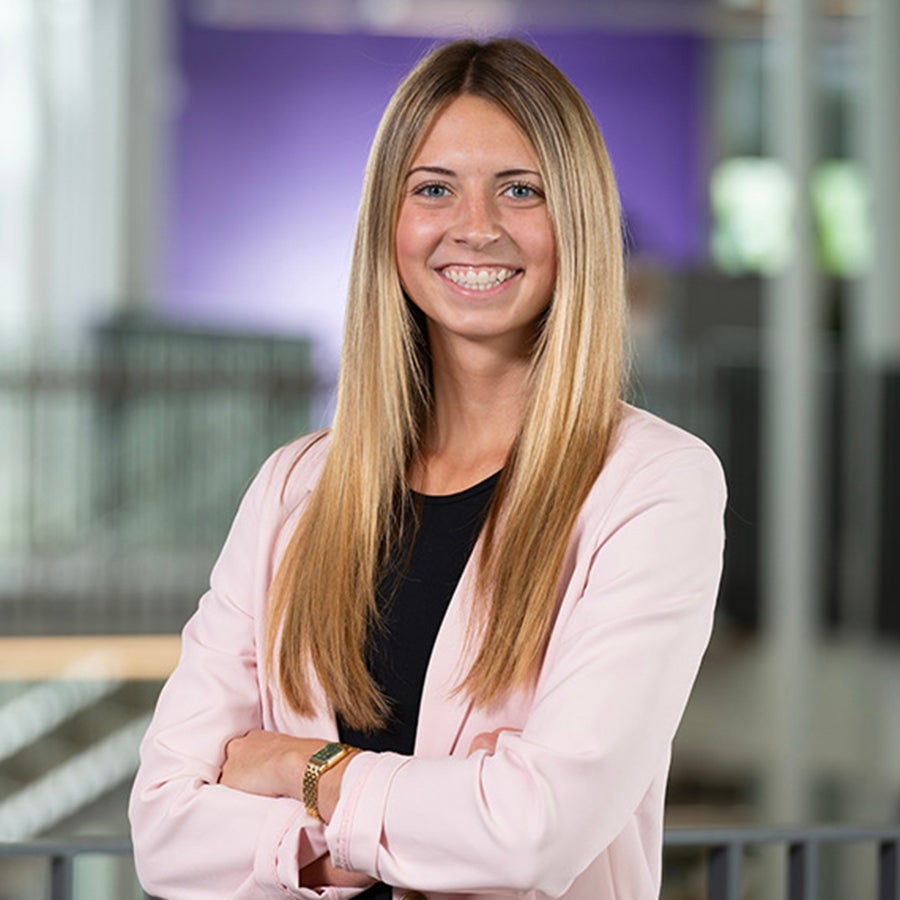 Megan Miller ’25 in pink sweater