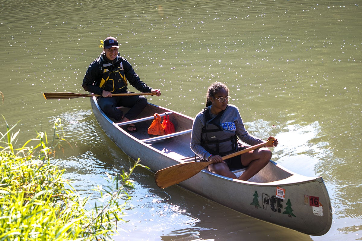 Two students canoeing