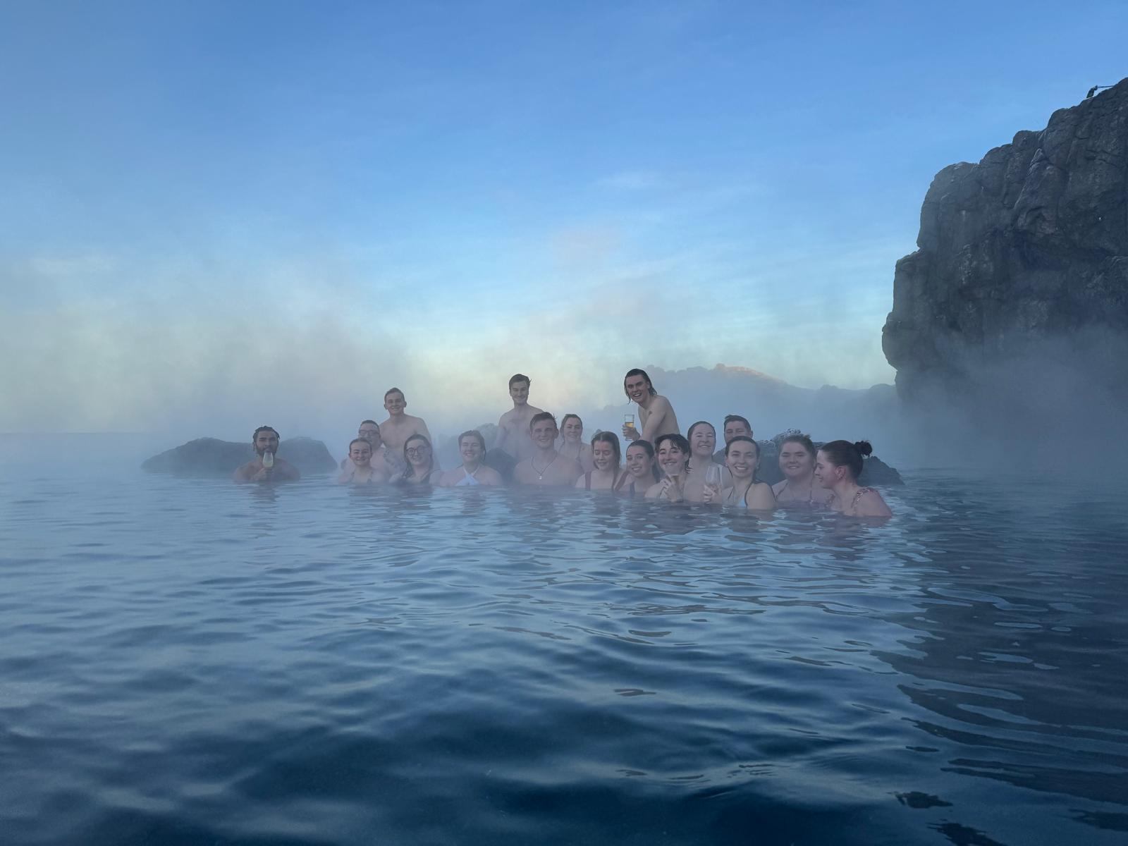 Luther students enjoying geothermal pool in Reykjavik