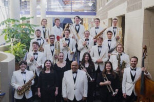 members of the 2025 Jazz Orchestra stand for a group photo