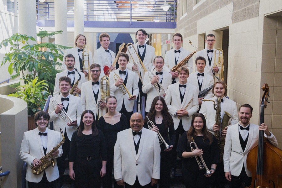 members of the 2025 Jazz Orchestra stand for a group photo