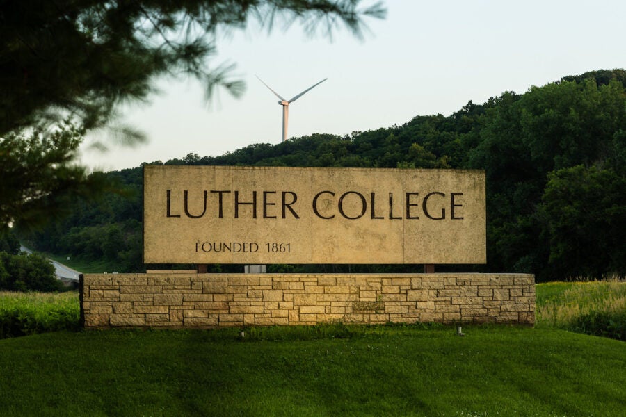 sign for Luther College in Decorah, Iowa