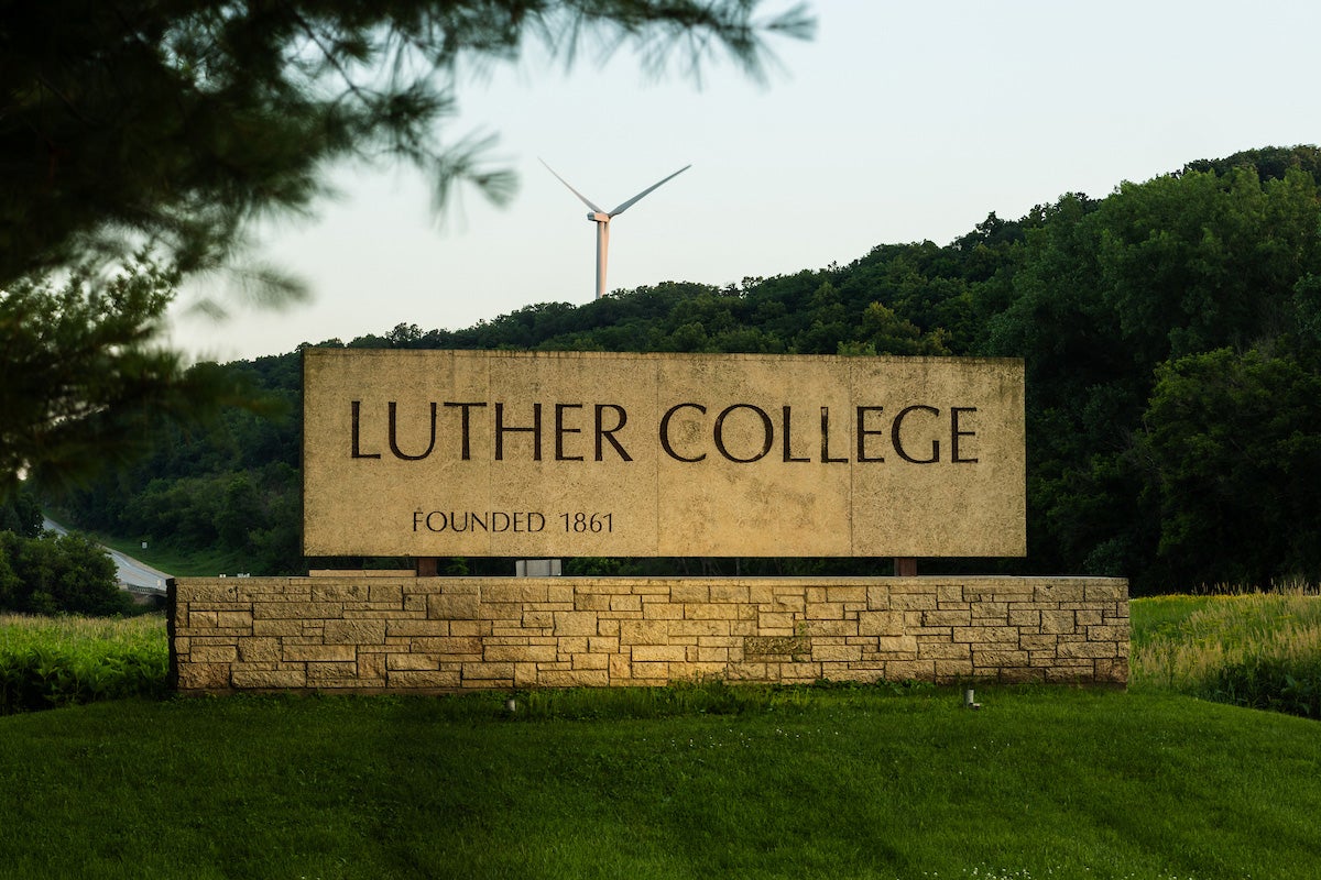 sign for Luther College in Decorah, Iowa