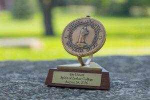 Spirit of Luther award close-up photo taken outside