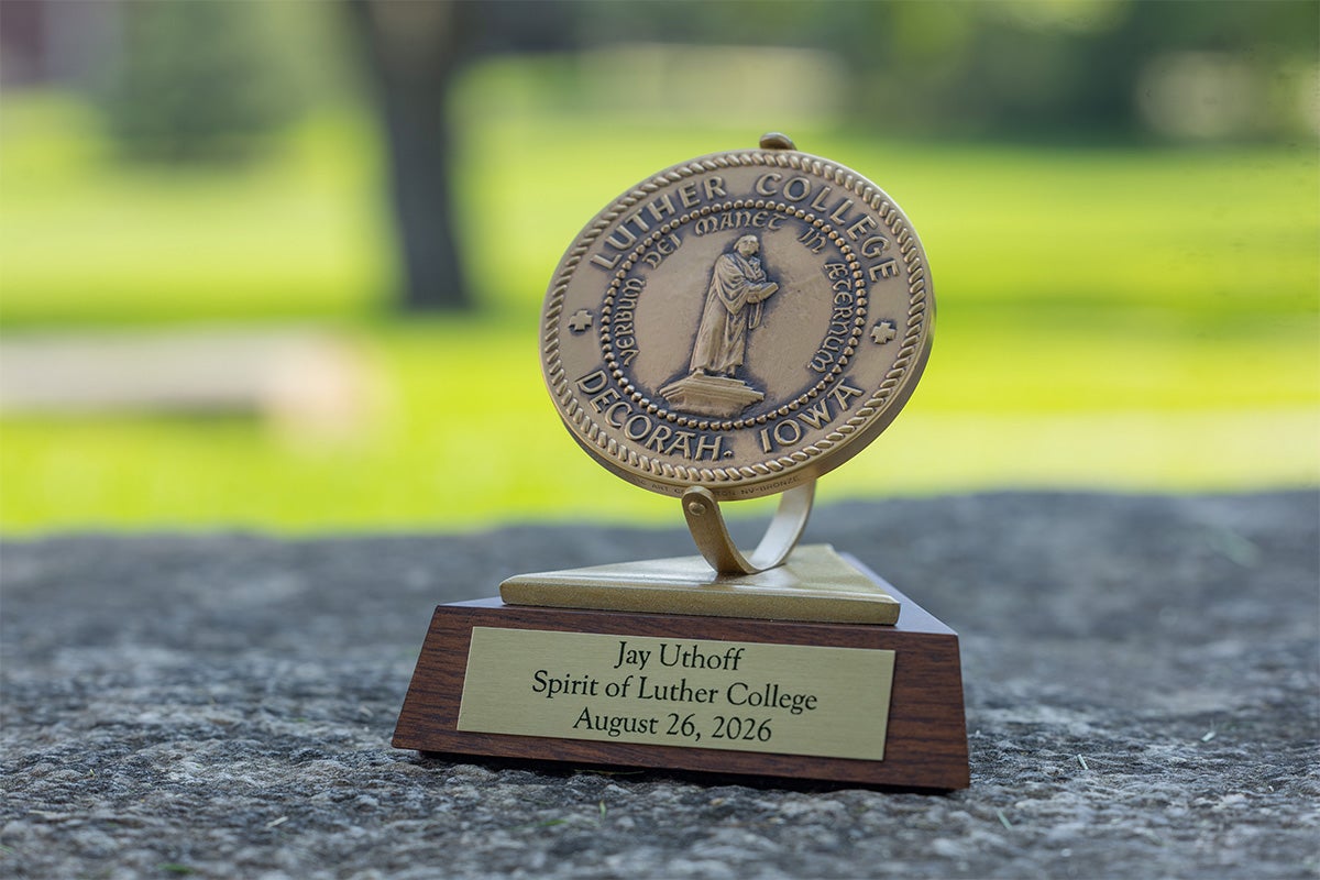Spirit of Luther award close-up photo taken outside