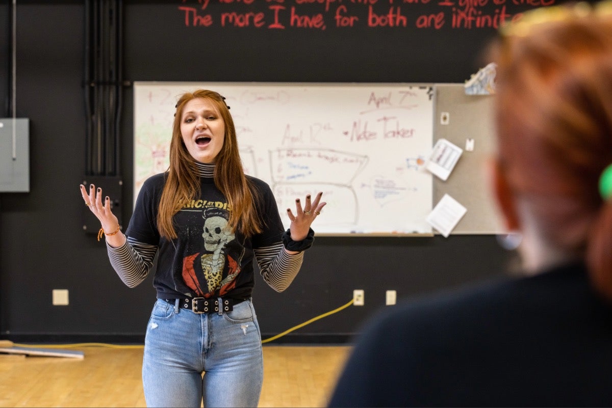 Woman auditioning for theater auditions